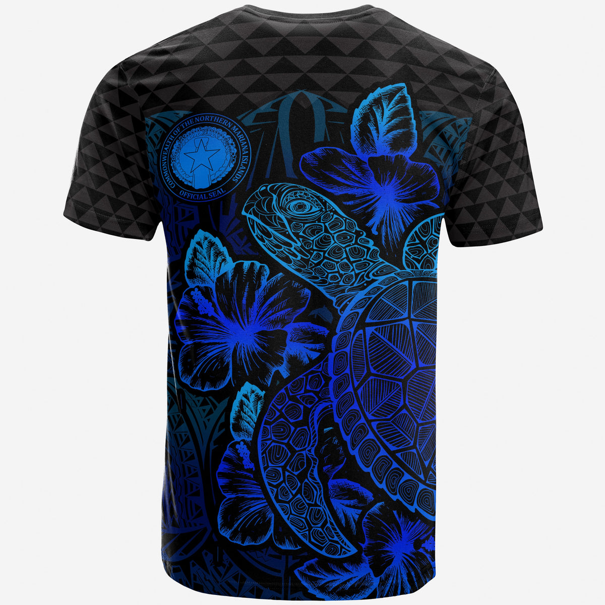 Northern Mariana Islands T Shirt Northern Mariana Islands Seal Turtle Hibiscus Blue - Polynesian Pride