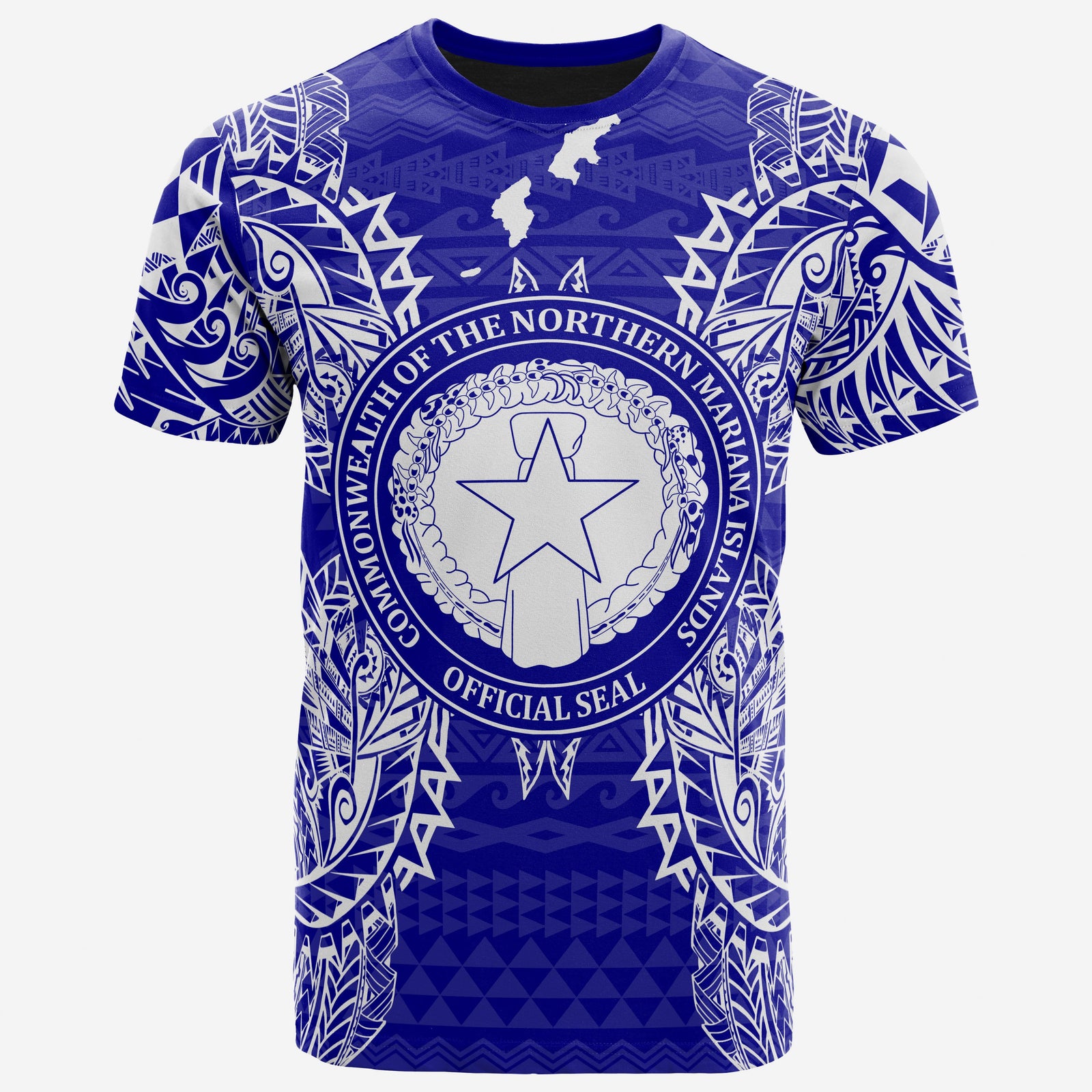 Northern Mariana Islands All T Shirt Northern Mariana Islands Seal Map Polynesian Tattoo Blue Unisex Blue - Polynesian Pride