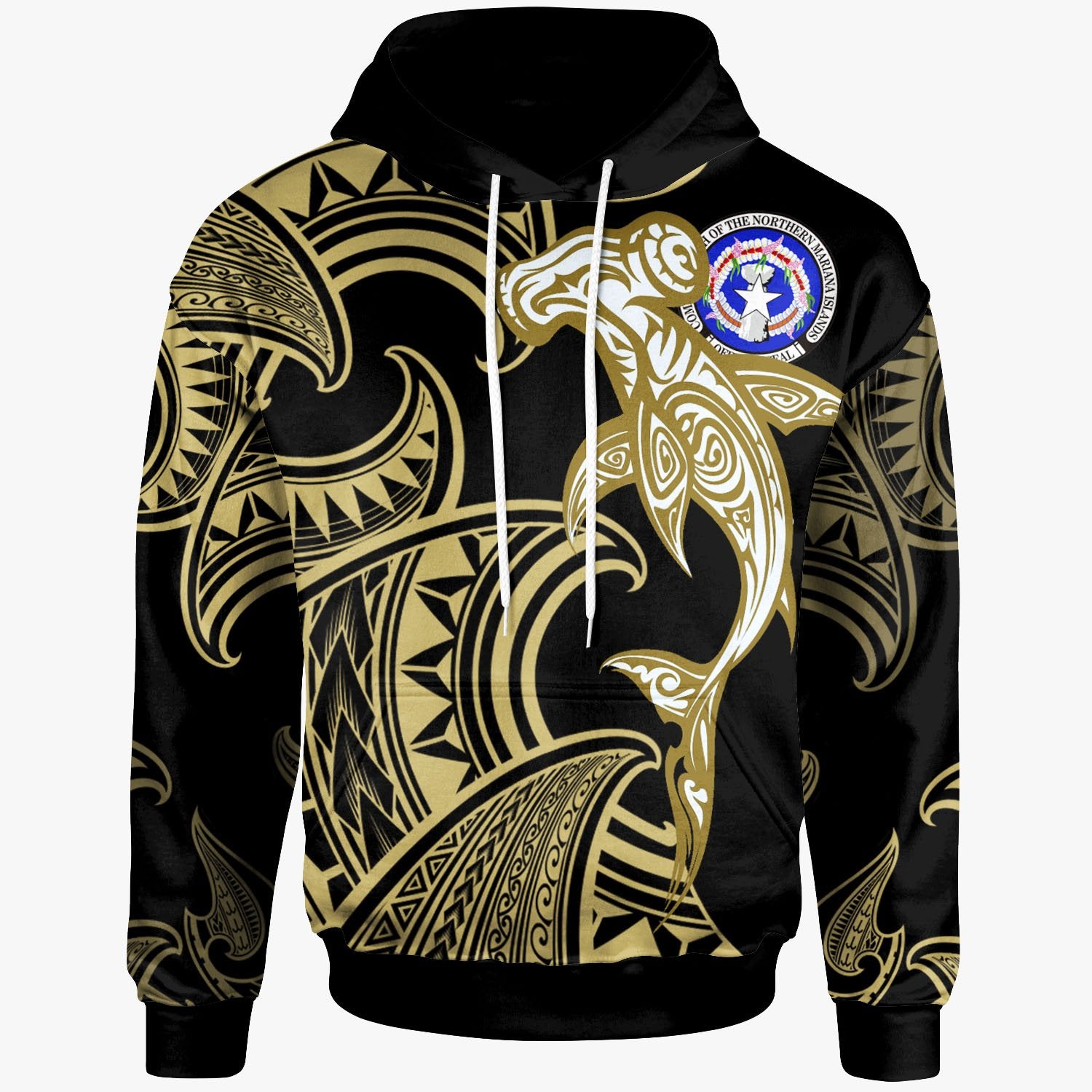 CNMI Hoodie Hammerhead Shark Tribal Pattern Unisex Gold - Polynesian Pride