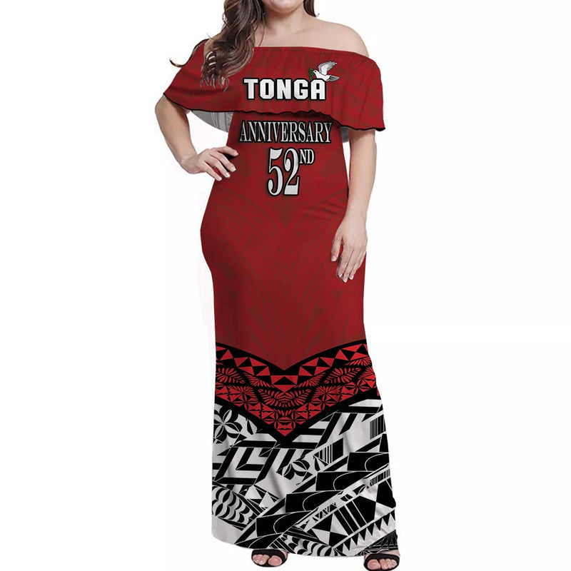 Tonga Off Shoulder Long Dress Independence Anniversary Special Version 2022 LT14 Women Red - Polynesian Pride