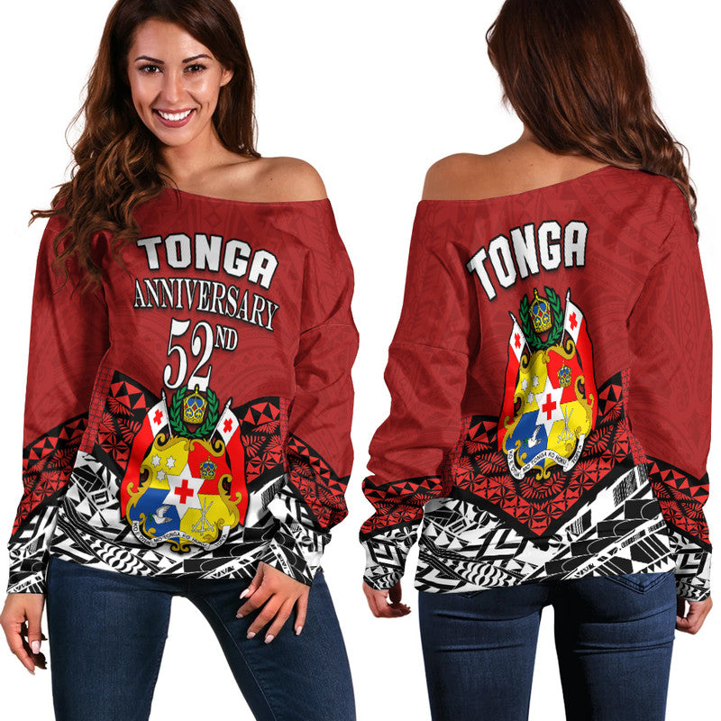 Tonga Off Shoulder Sweater Independence Anniversary Special Version 2022 LT14 Women Red - Polynesian Pride