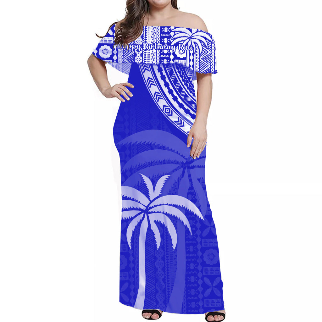 (Happy Birthday Rini) Fiji Off Shoulder Long Dress Tapa Polynesian Blue LT13 Women Blue - Polynesian Pride