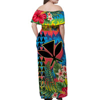 (Custom Personalised) Hawaii Rainbow Tie Dye Off Shoulder Long Dress Flowers Polynesian Hawaiian Tribal LT13 - Polynesian Pride