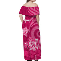 (Custom Personalised) Breast Cancer Awareness Off Shoulder Long Dress Hibiscus Polynesian No One Fights Alone LT13 - Polynesian Pride