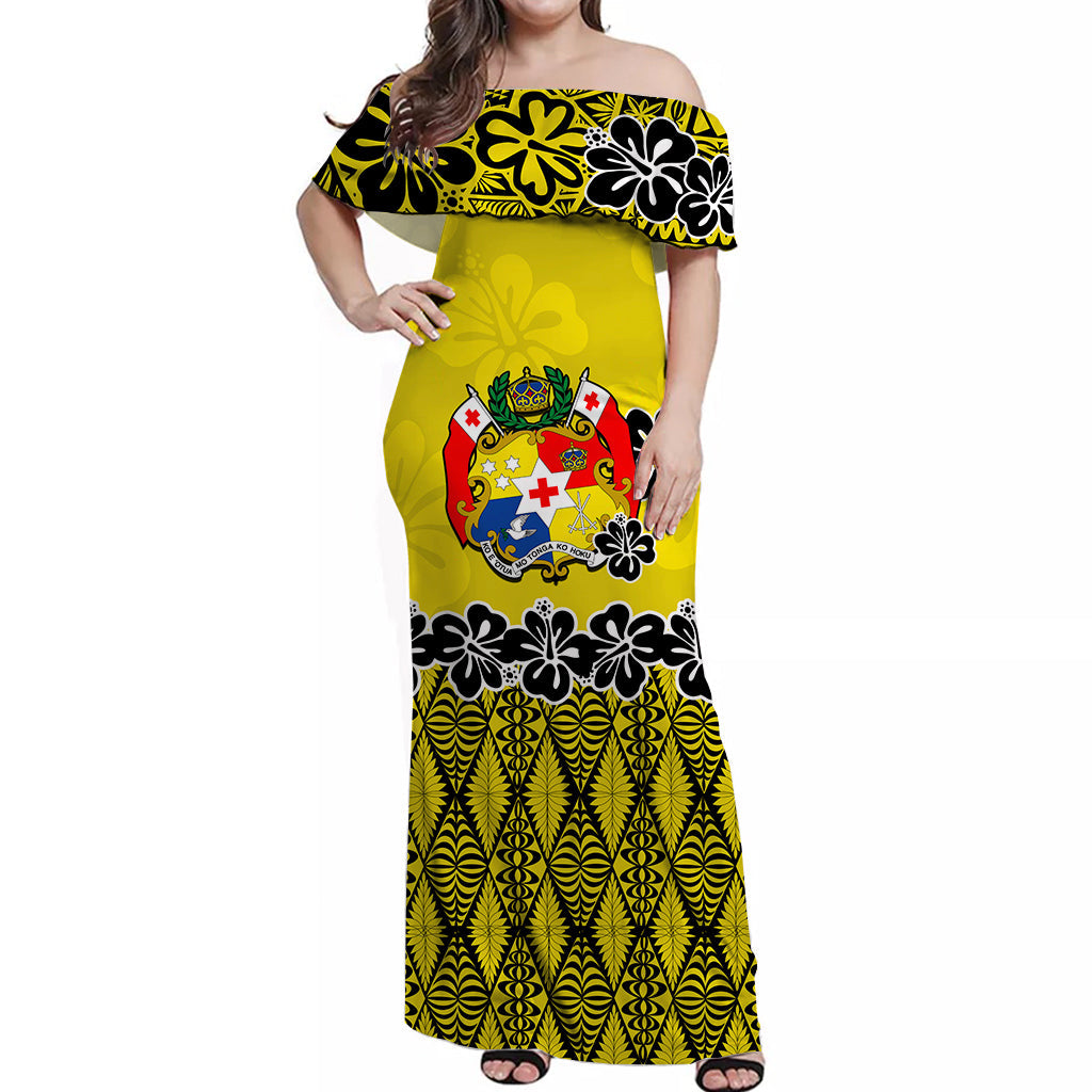 Tonga Rugby Off Shoulder Long Dress Kupesi Ngatu Ver.13 LT13 Women Art - Polynesian Pride