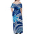 (Custom Personalised) Hawaii Flowers Wave Off Shoulder Long Dress Kanaka Maoli Blue Polynesian LT13 - Polynesian Pride