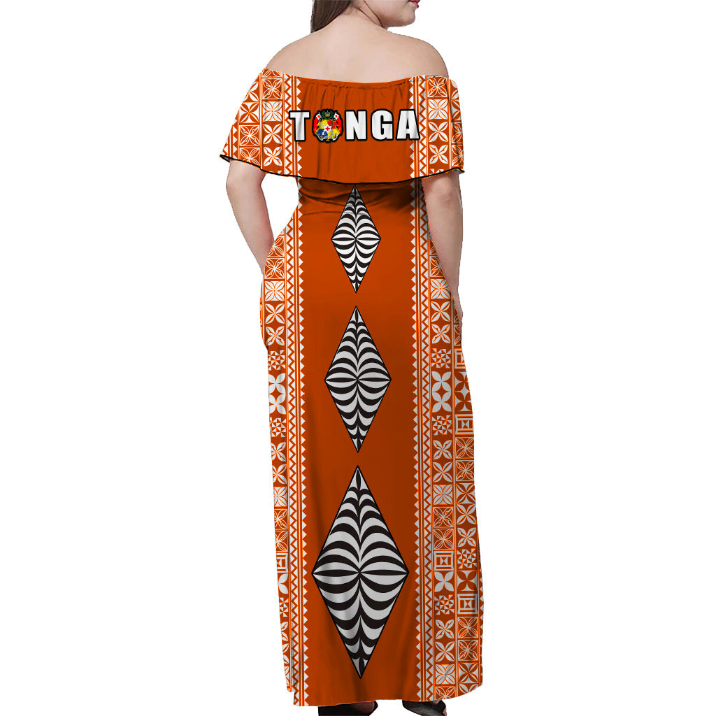 Tonga Rugby Off Shoulder Long Dress - Mate Ma'a Tonga Version Orange LT13 - Polynesian Pride