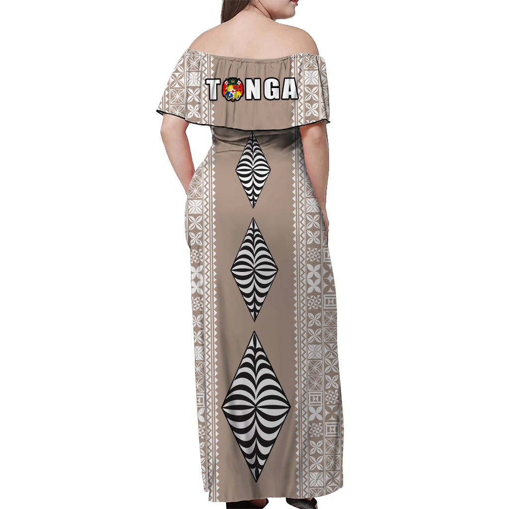 Tonga Rugby Off Shoulder Long Dress - Mate Ma'a Tonga Version Cream LT13 - Polynesian Pride