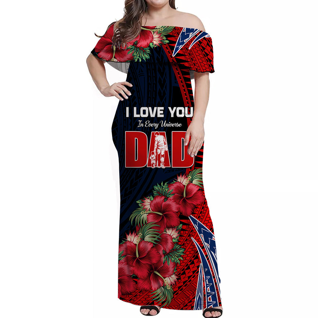 Samoa Fathers Day Off Shoulder Long Dress Polynesian Best Dad Ever LT13 Women Red - Polynesian Pride