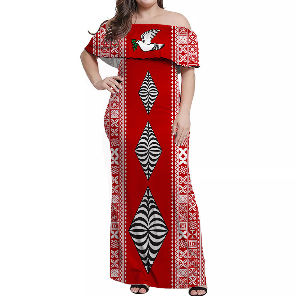 Tonga Rugby Off Shoulder Long Dress - Mate Ma'a Tonga LT13 Women Red - Polynesian Pride