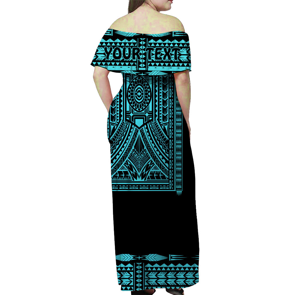 Custom Outfit For Couple Polynesian Tribal Matching Dress and Hawaiian Shirt Dashiki with Polynesian Tattoo Royal Turquoise Version LT14 - Polynesian Pride
