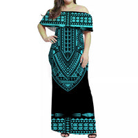 Custom Outfit For Couple Polynesian Tribal Matching Dress and Hawaiian Shirt Dashiki with Polynesian Tattoo Royal Turquoise Version LT14 - Polynesian Pride