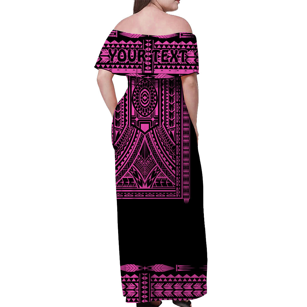 (Custom Personalised) Polynesian Off Shoulder Long Dress Dashiki With Polynesian Tattoo Royal Pink Version LT14 - Polynesian Pride