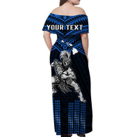 (Custom Personalised) Hawaii Off Shoulder Long Dress Hawaiian Warrior With Weapon Polynesian Ver.06 LT14 - Polynesian Pride