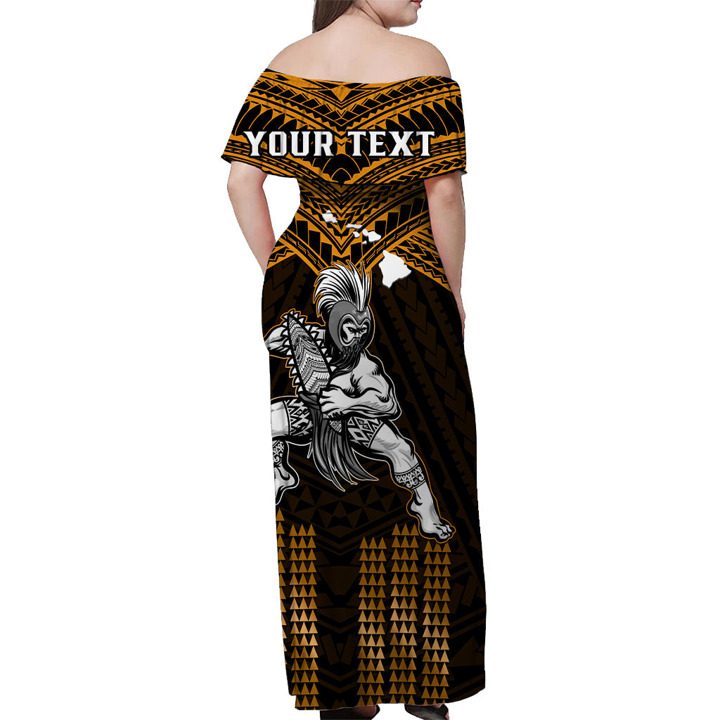 (Custom Personalised) Hawaii Off Shoulder Long Dress Hawaiian Warrior With Weapon Polynesian Ver.07 LT14 - Polynesian Pride