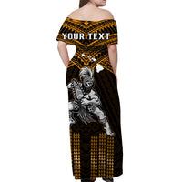 (Custom Personalised) Hawaii Off Shoulder Long Dress Hawaiian Warrior With Weapon Polynesian Ver.07 LT14 - Polynesian Pride