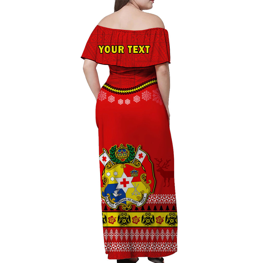 (Custom Personalised) Tonga Christmas Off Shoulder Long Dress Tongan Ngatu Kilisimasi Fiefia LT14 - Polynesian Pride