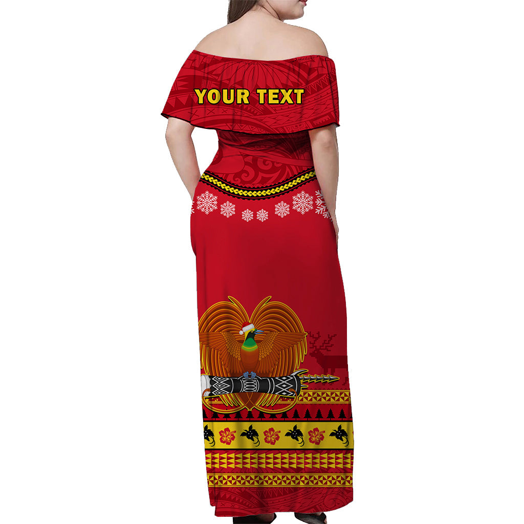 (Custom Personalised) Papua New Guinea Christmas Off Shoulder Long Dress Bird Of Paradise Bikpela Hamamas Blong Dispela Krismas LT14 - Polynesian Pride