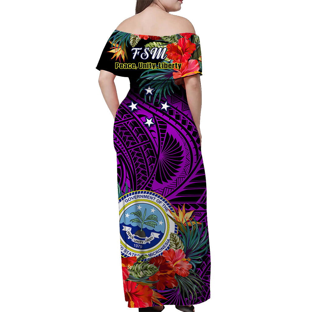 Federated States of Micronesia Off Shoulder Long Dress Hibiscus Flowers FSM Seal Polynesian Ver.04 LT14 - Polynesian Pride