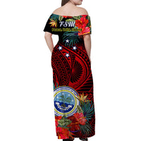 Federated States of Micronesia Off Shoulder Long Dress Hibiscus Flowers FSM Seal Polynesian Ver.05 LT14 - Polynesian Pride