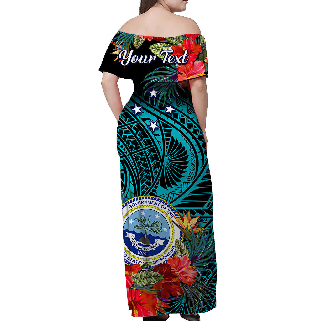 (Custom Personalised) Federated States of Micronesia Off Shoulder Long Dress Hibiscus Flowers FSM Seal Polynesian Ver.03 LT14 - Polynesian Pride