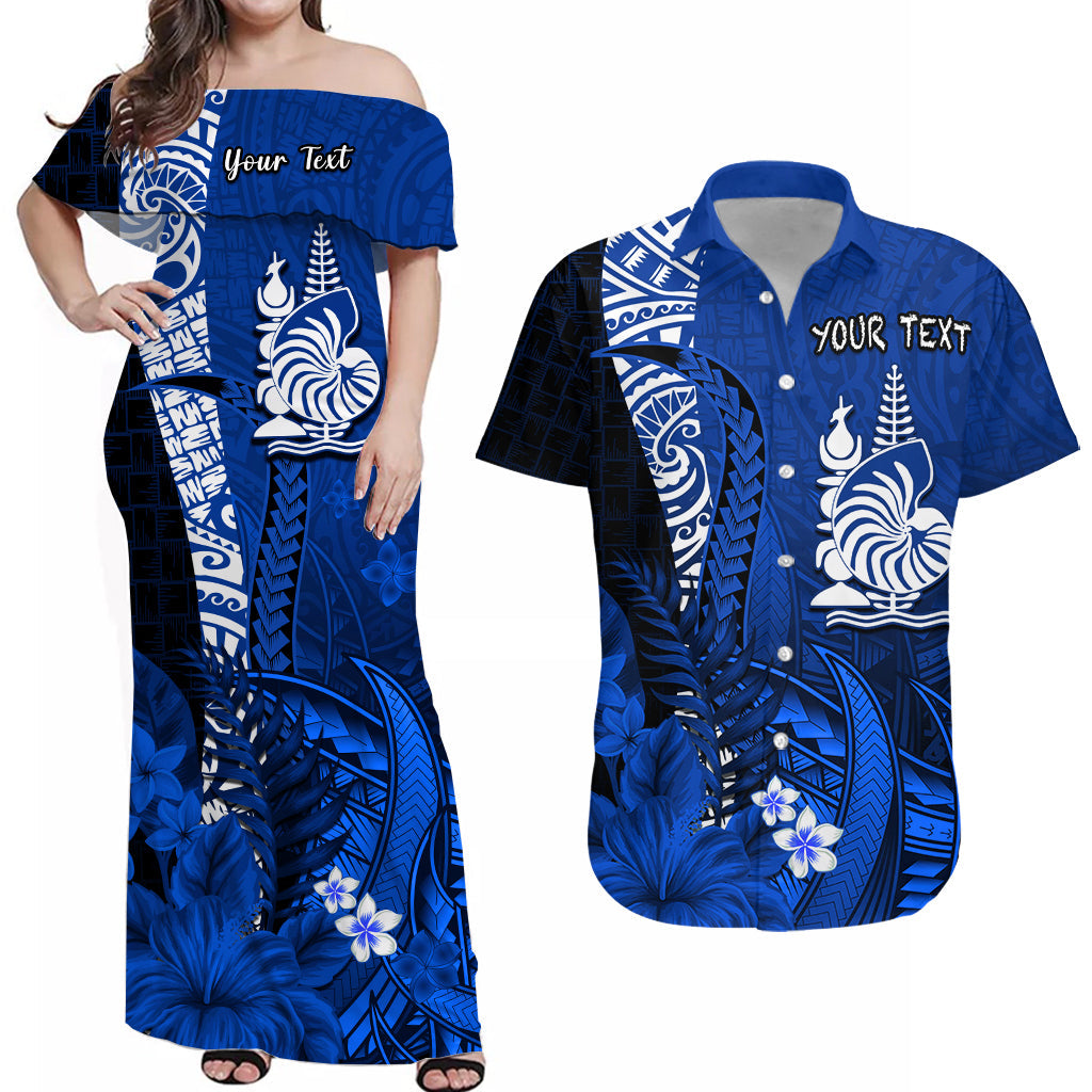 Custom New Caledonia Matching Dress and Hawaiian Shirt Nautilus Blue Polynesian Hibiscus LT13 Blue - Polynesian Pride