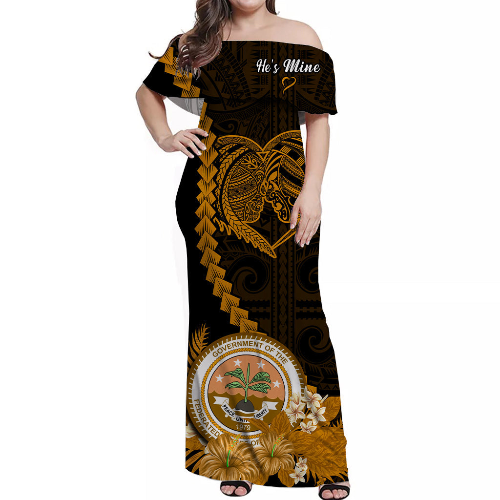 Custom Valentine Federated States of Micronesia Matching Hawaiian Shirt and Dress Heart Love Tropical Flowers Gold LT14 - Polynesian Pride