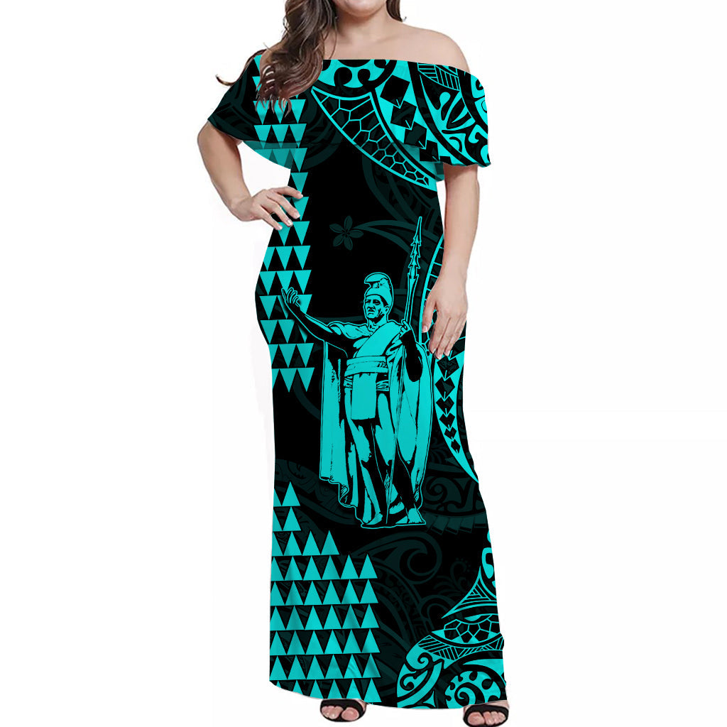 Custom King Kamehameha Matching Hawaiian Outfits For Couples with Polynesian Tribal Turquoise LT13 - Polynesian Pride
