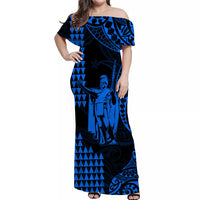 Custom King Kamehameha Matching Hawaiian Outfits For Couples with Polynesian Tribal Blue LT13 - Polynesian Pride