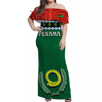 (Custom Personalised) Penama Province Off Shoulder Long Dress Vanuatu Pig Tusk Polynesian Flag Style LT14 Women Green - Polynesian Pride