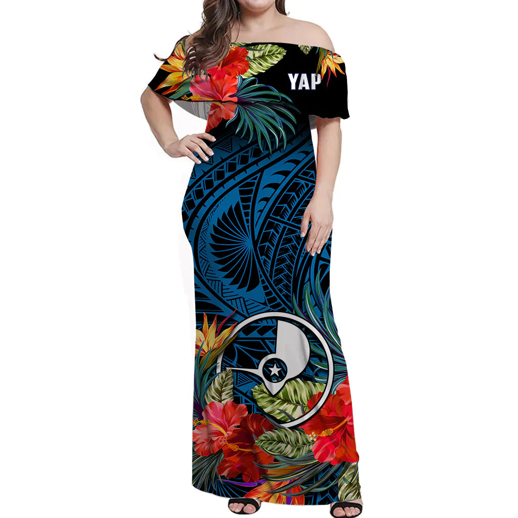 Yap State Matching Dress and Hawaiian Shirt Polynesian Hibiscus Flowers LT14 - Polynesian Pride