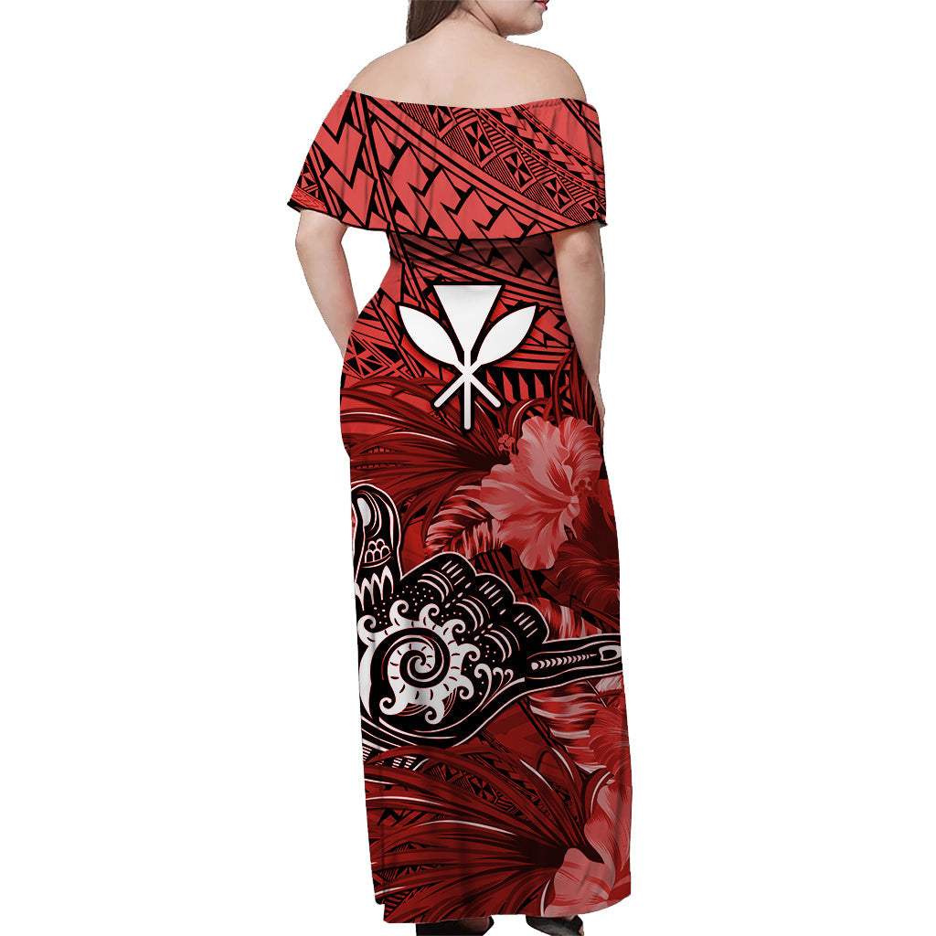 The Shaka Hawaii Off Shoulder Long Dress Tropical Flowers Red Version LT13 - Polynesian Pride