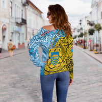 Tuvalu 1978 Off Shoulder Sweater Happy 44th Independence Anniversary Polynesian Pattern LT14 - Polynesian Pride