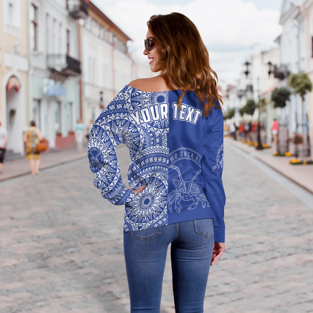(Custom Personalised) Tupou Tonga College Off Shoulder Sweater Tongan Ngatu Pattern LT14 - Polynesian Pride