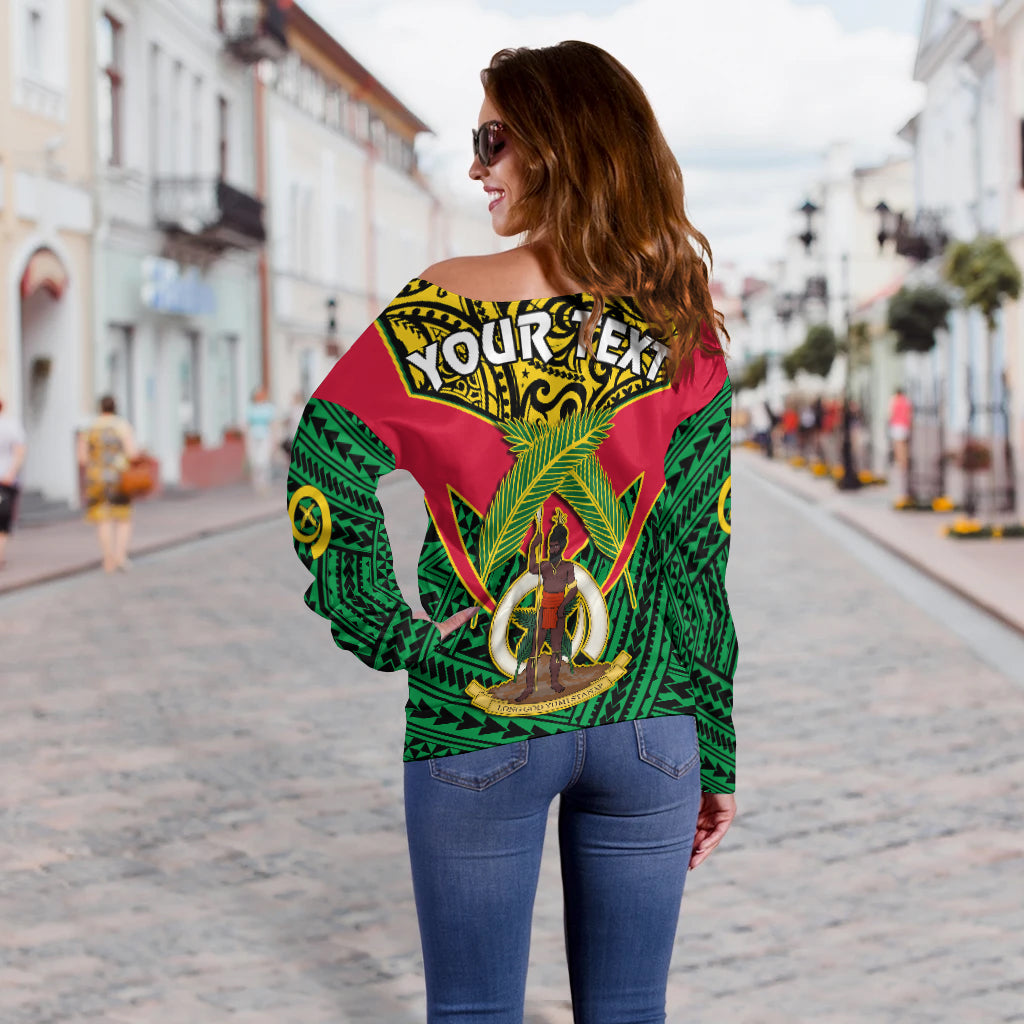 (Custom Personalised) Vanuatu Rugby Off Shoulder Sweater Coat Of Arms Polynesian Pattern LT14 - Polynesian Pride