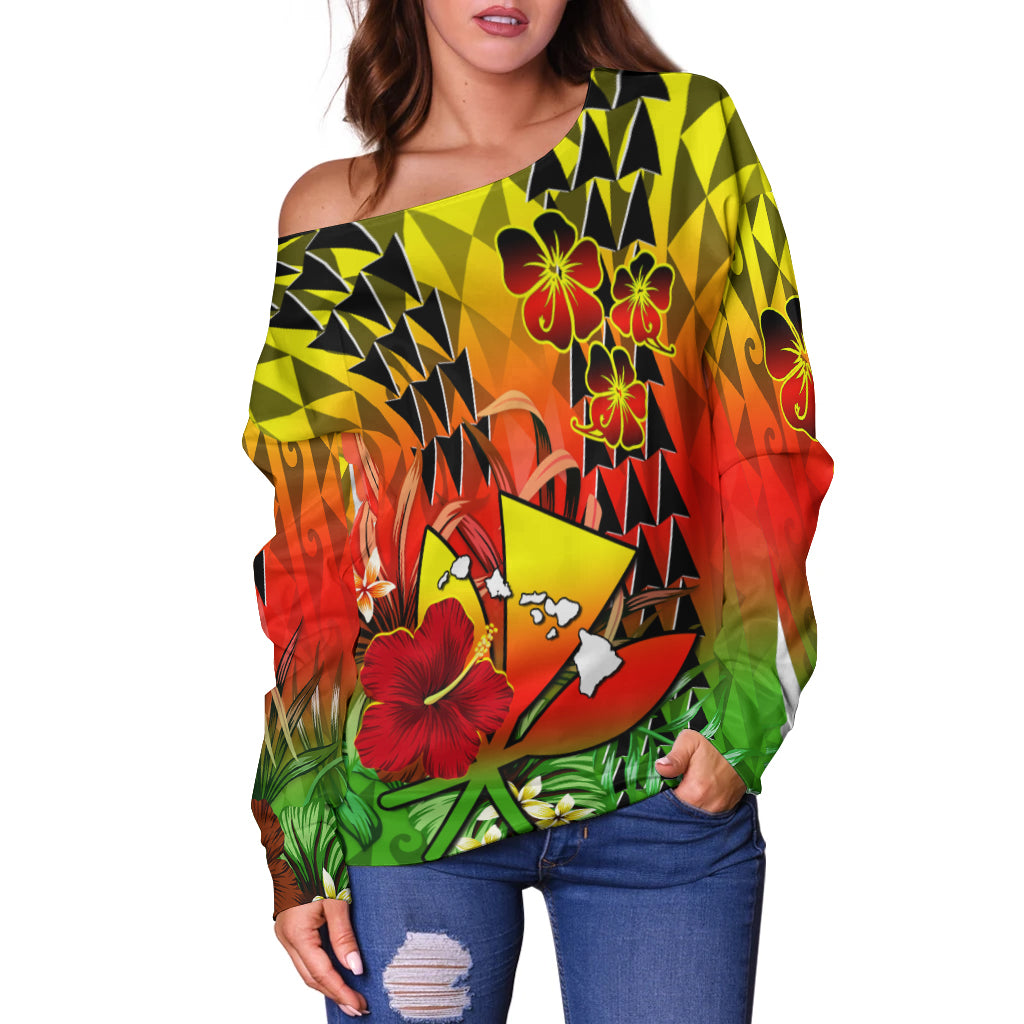 (Custom Personalised) Hawaii Flowers Off Shoulder Sweater Color Tribal Pattern Hawaiian LT13 - Polynesian Pride
