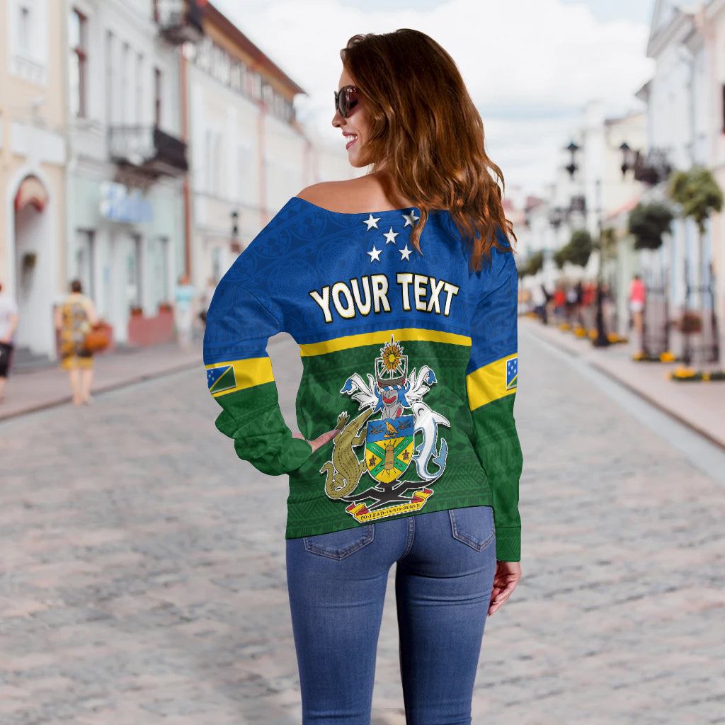 (Custom Personalised) Solomon Islands National Day Off Shoulder Sweater Independence Day Tapa Pattern LT13 - Polynesian Pride