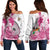 (Custom Personalised) Fiji Tapa Off Shoulder Sweater Pink Fijian Masi Be Loved Hibiscus LT13 Women Pink - Polynesian Pride