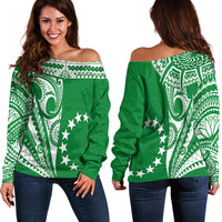 Cook Islands Tatau Off Shoulder Sweater Symbolize Passion Stars Version Green LT13 - Polynesian Pride