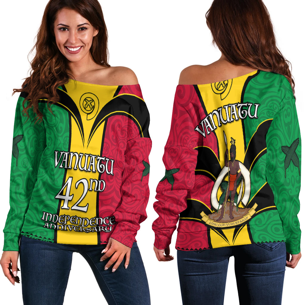 Vanuatu 1980 Off Shoulder Sweater Vanuatuan Independence Day LT13 Women Yellow - Polynesian Pride