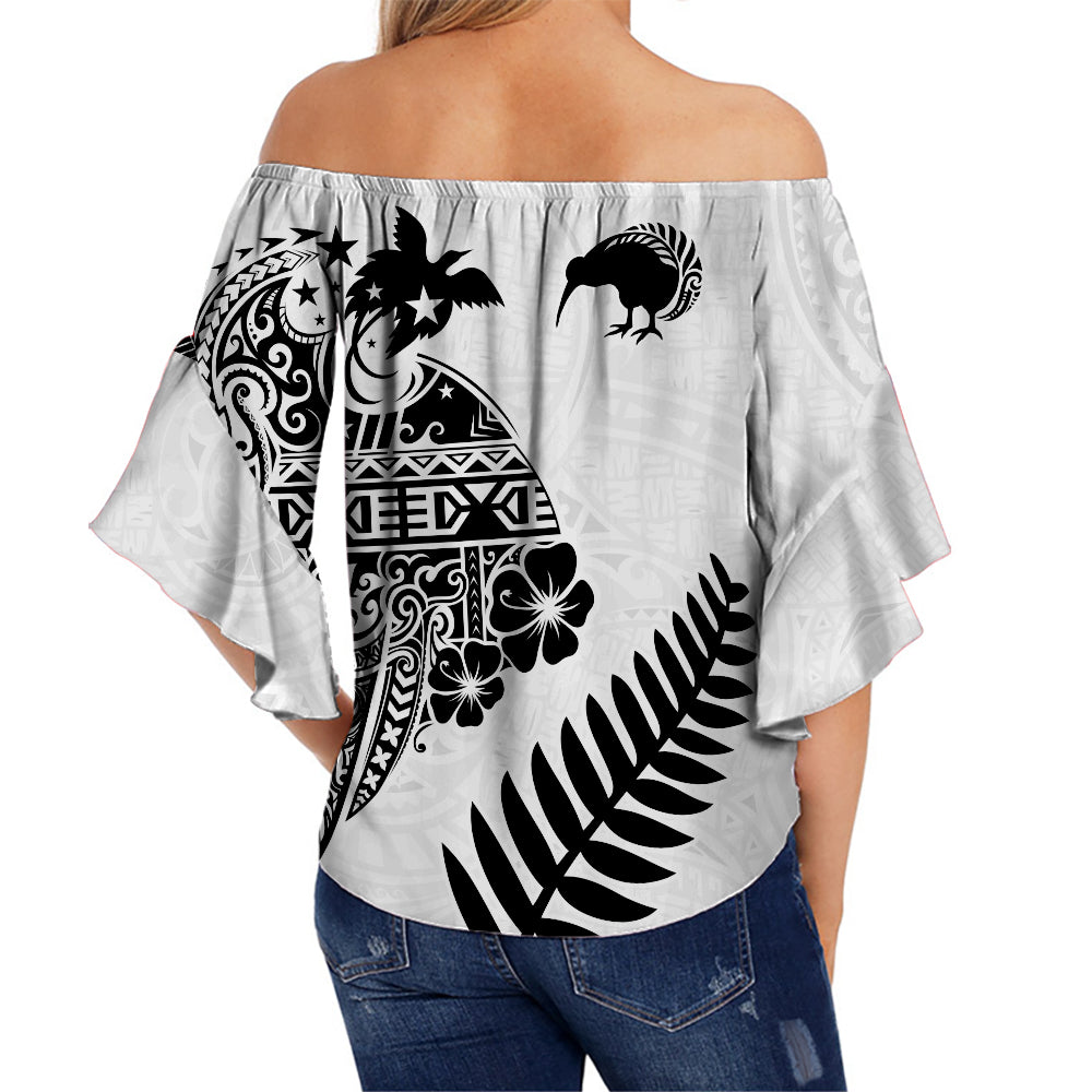 Papua New Guinea and New Zealand Off Shoulder Waist Wrap Top White Maori Polynesian LT13 - Polynesian Pride