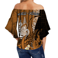 (Custom Personalised) New Caledonia Off Shoulder Waist Wrap Top Nautilus Gold Polynesian Hibiscus LT13 - Polynesian Pride