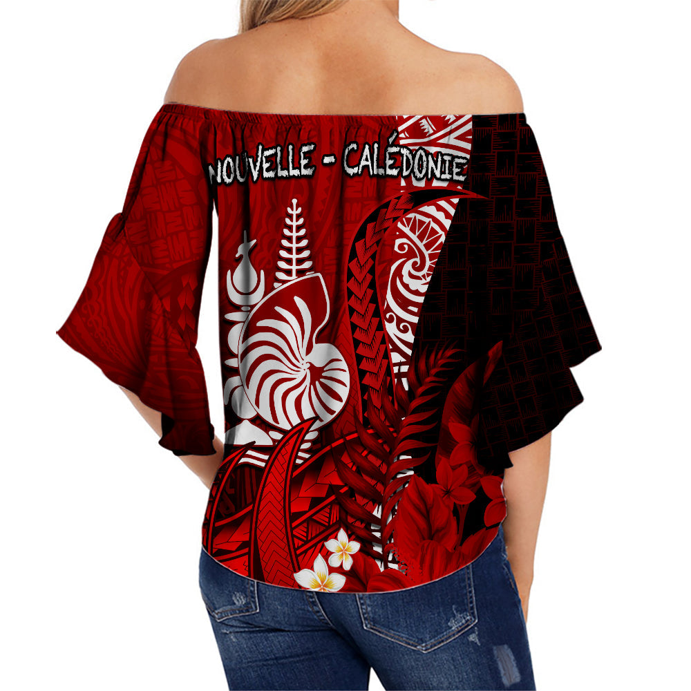 (Custom Personalised) New Caledonia Off Shoulder Waist Wrap Top Nautilus Red Polynesian Hibiscus LT13 - Polynesian Pride