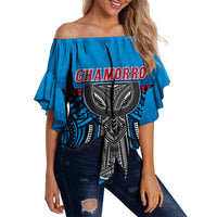 (Custom Personalised) Guam Chamorro Off Shoulder Waist Wrap Top Latte Stone Blue Polynesian Haligi LT13 Women Blue - Polynesian Pride