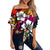 (Custom Text and Number) Fiji Tie Dye Off Shoulder Waist Wrap Top Polynesian Tribal Creative Tropical Flowers LT13 Women Red - Polynesian Pride