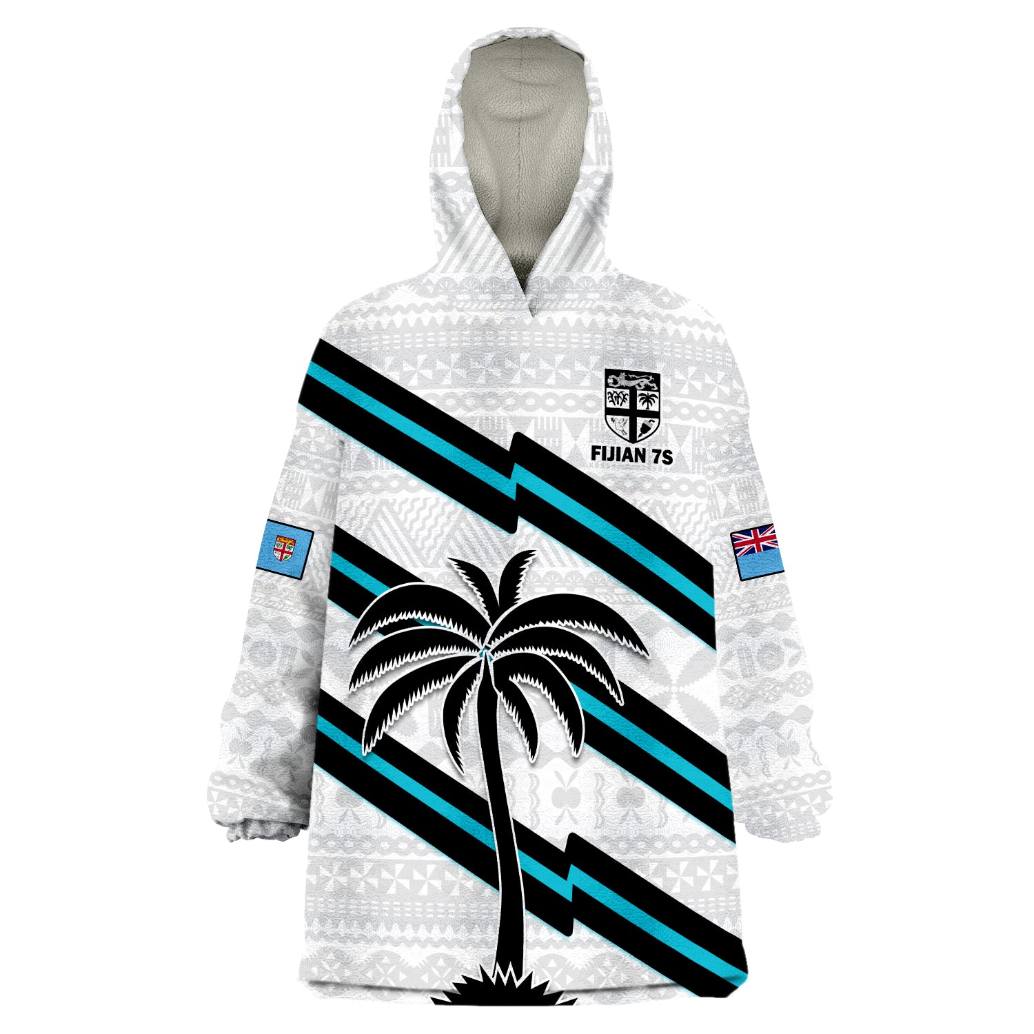 Fiji Rugby Tapa Pattern Fijian 7s White Wearable Blanket Hoodie LT14 Unisex One Size - Polynesian Pride