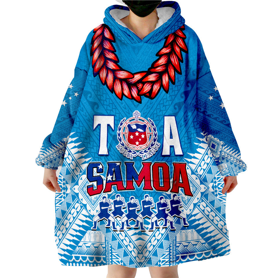 Toa Samoa Rugby Wearable Blanket Hoodie Manu Siva Tau Style Ulafala LT13 Unisex One Size - Polynesian Pride