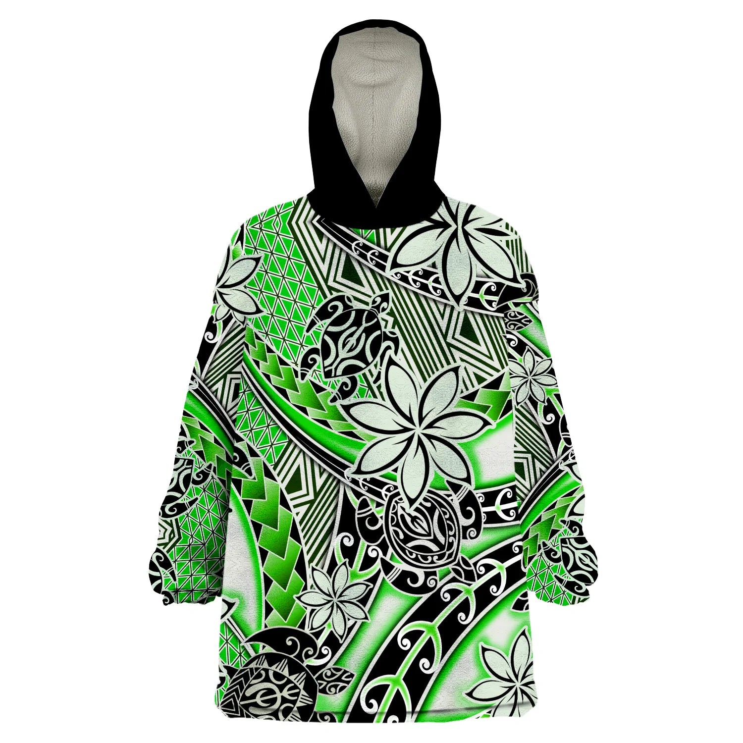 (Custom Personalised) Hawaii Wearable Blanket Hoodie Tribal Plumeria With Polynesian Turtle Ver.01 LT14 Unisex One Size - Polynesian Pride