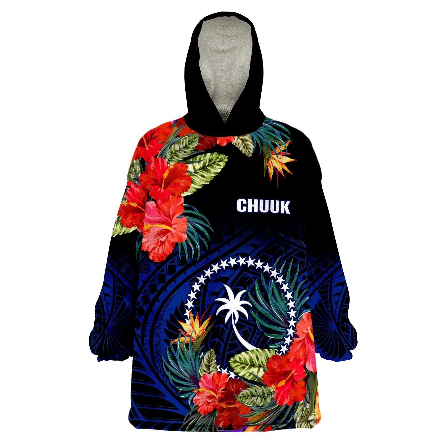 Chuuk State Wearable Blanket Hoodie FSM Hibiscus Flowers Mix Polynesian LT14 Unisex One Size - Polynesian Pride