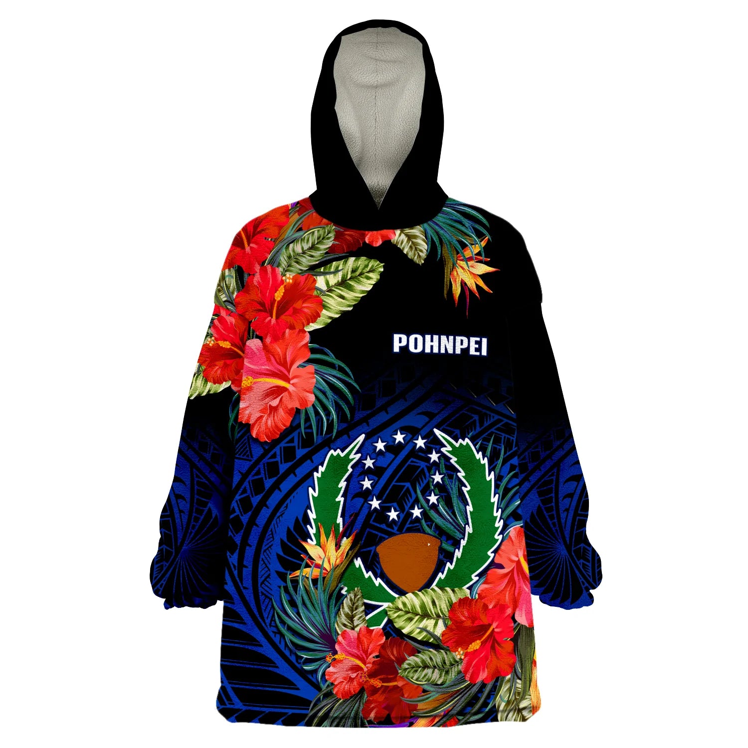 (Custom Personalised) Pohnpei State Wearable Blanket Hoodie FSM Hibiscus Flowers Mix Polynesian LT14 Unisex One Size - Polynesian Pride